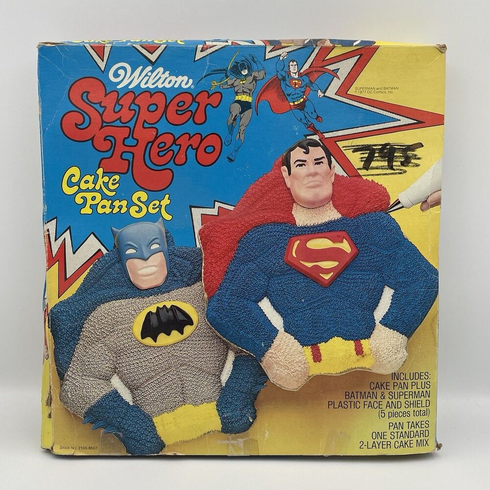 Wilton Batman Superman Super Hero Cake Pan Set Vintage 1977 With Box - Complete - Picture 8 of 16